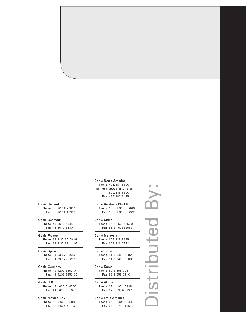 Distributed by | Genie 106730 User Manual | Page 35 / 35