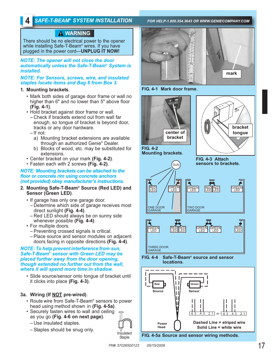 Safe-t-beam, System installation, Warning | Genie 2024 User Manual | Page 17 / 30