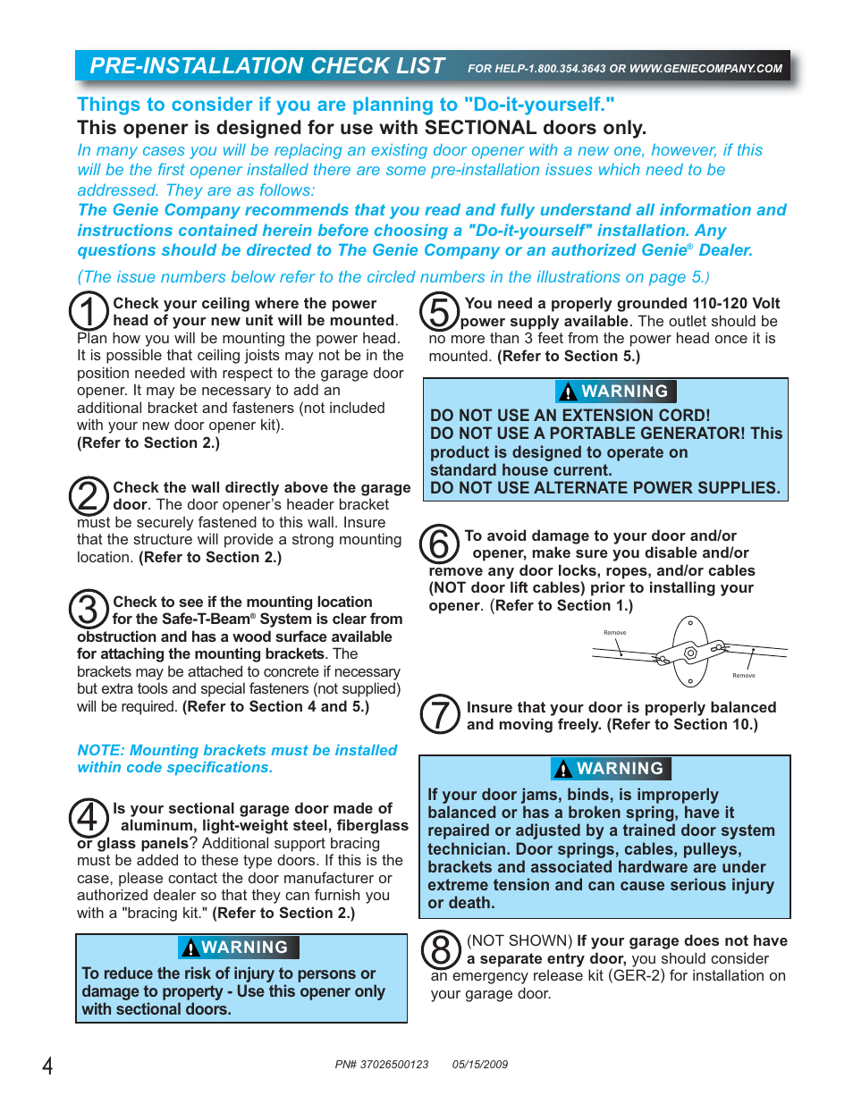 Pre-installation check list | Genie 2024 User Manual | Page 4 / 30