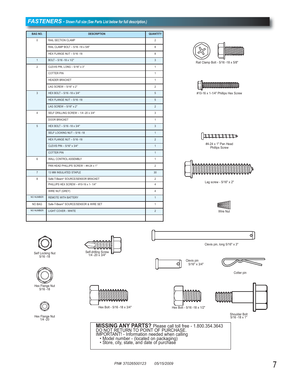 Fasteners, Missing any parts | Genie 2024 User Manual | Page 7 / 30