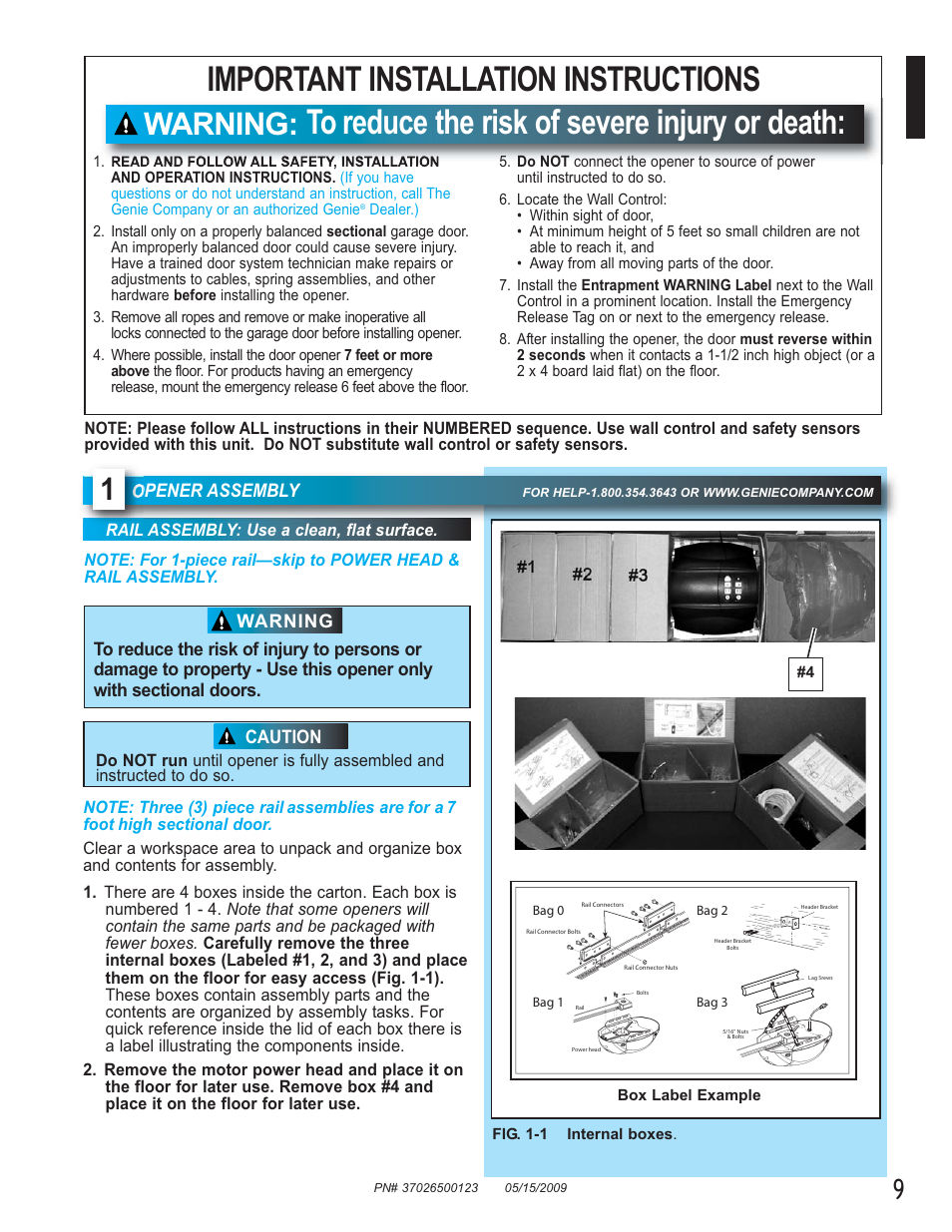 Important installation instructions, Warning | Genie 2024 User Manual | Page 9 / 30