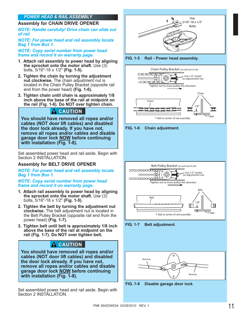 Assembly for chain drive opener, Assembly for belt drive opener | Genie 1042 User Manual | Page 11 / 68