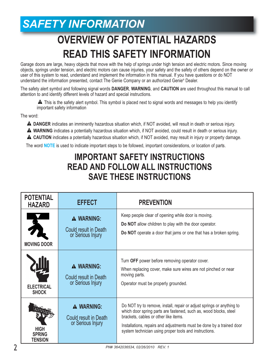 Safety information | Genie 1042 User Manual | Page 2 / 68