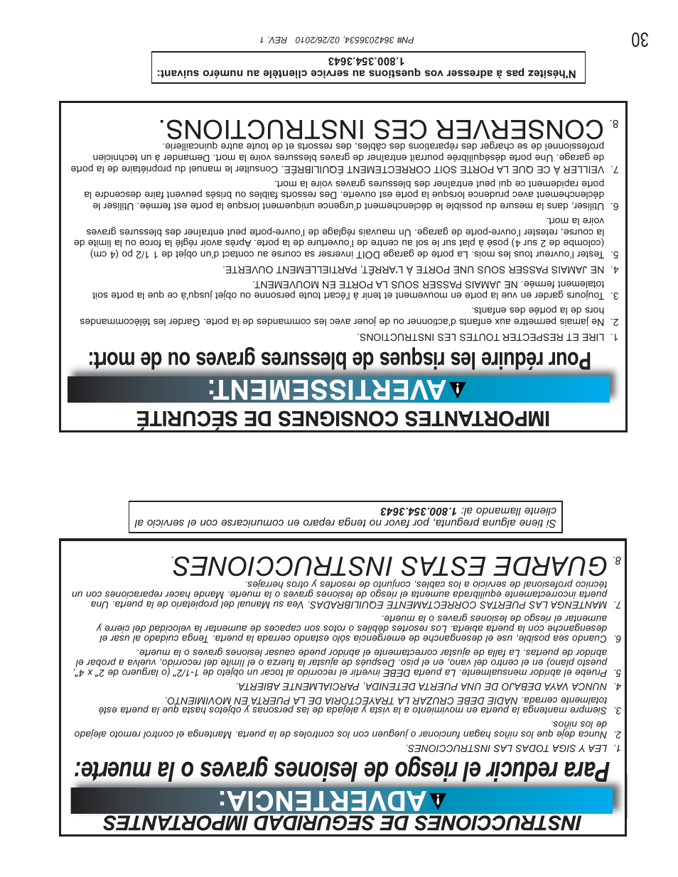 Avertissement, Guarde estas instrucciones, Conserver ces instructions | Instrucciones de seguridad import antes, Import antes consignes de sécurité | Genie 1042 User Manual | Page 39 / 68