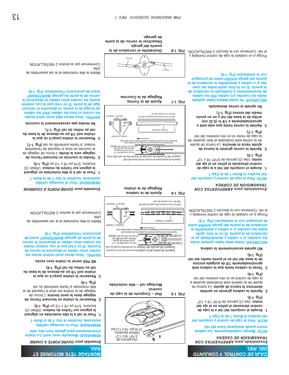 Caja de control y conjunto del riel, Montage tête mot orisé et rail | Genie 1042 User Manual | Page 56 / 68
