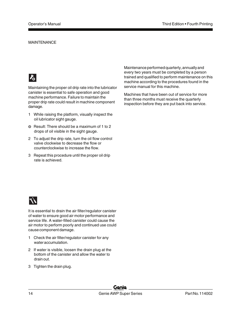 Scheduled maintenance | Genie AWP 114002 User Manual | Page 16 / 36