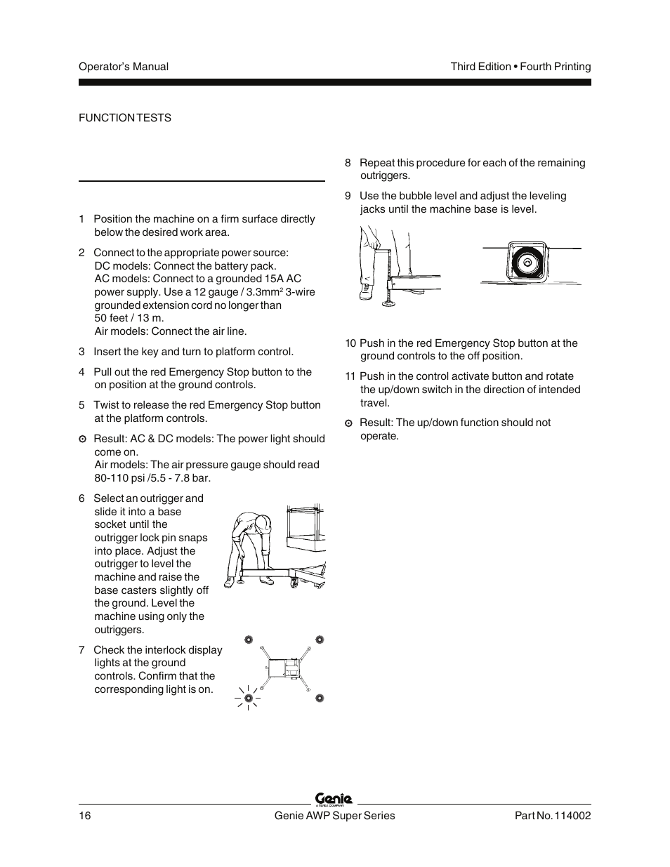 Function tests setup | Genie AWP 114002 User Manual | Page 18 / 36