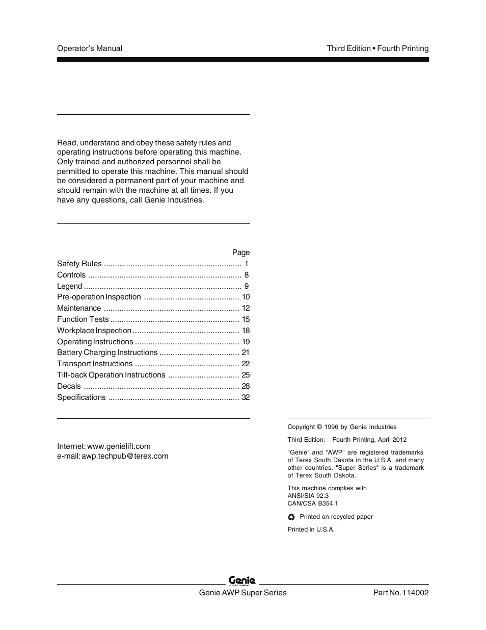 Genie AWP 114002 User Manual | Page 2 / 36