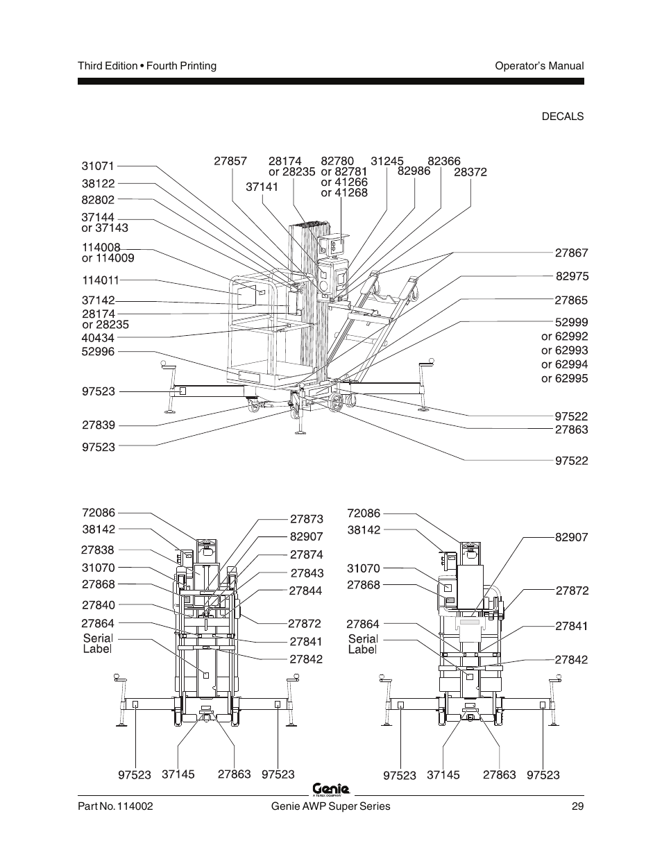 Models with tilt-back frame, Models without tilt-back frame | Genie AWP 114002 User Manual | Page 31 / 36