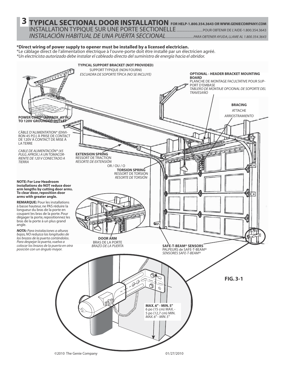 Instalación habitual de una puerta seccional, Fig. 3-1 | Genie INTELLIG 3024 User Manual | Page 10 / 26