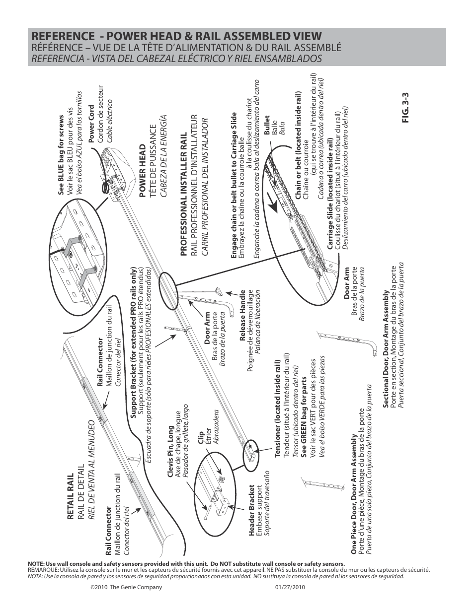 Reference - power head & rail assembled view | Genie INTELLIG 3024 User Manual | Page 12 / 26