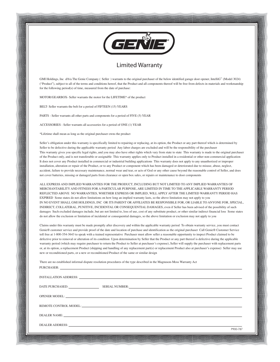 Limited warranty | Genie INTELLIG 3024 User Manual | Page 26 / 26