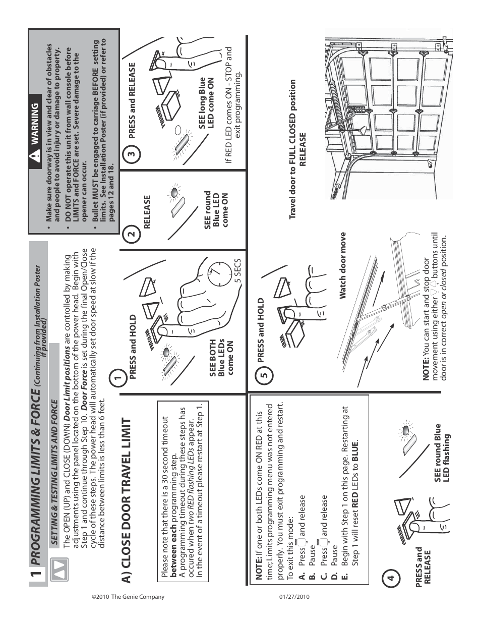 A) cl ose door tr a vel limit, Pr ogr amming limits & for ce | Genie INTELLIG 3024 User Manual | Page 6 / 26