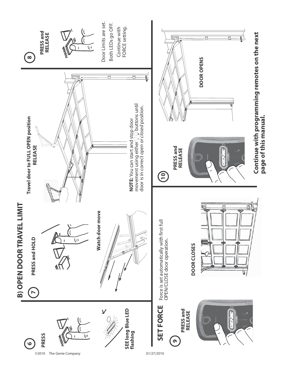 B) open door tr a vel limit, Set force | Genie INTELLIG 3024 User Manual | Page 7 / 26