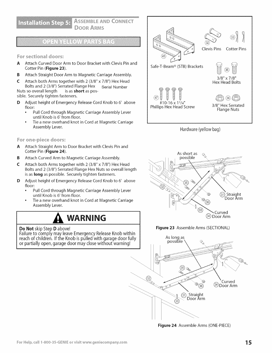 A warning, For stictiorial cii, For one-piece cli | Cirs | Genie Excelerator User Manual | Page 15 / 32