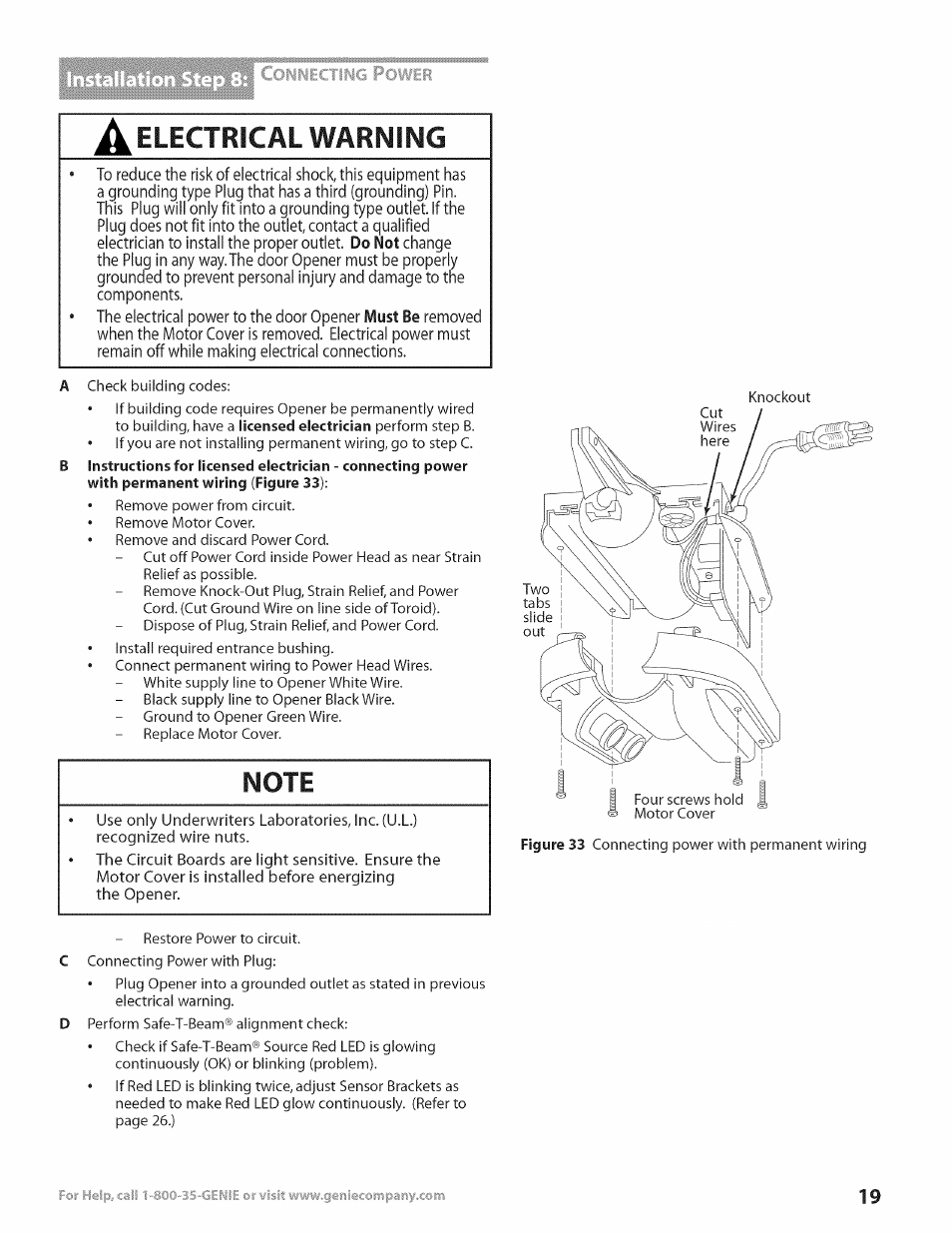 Electrical, Warning | Genie Excelerator User Manual | Page 19 / 32