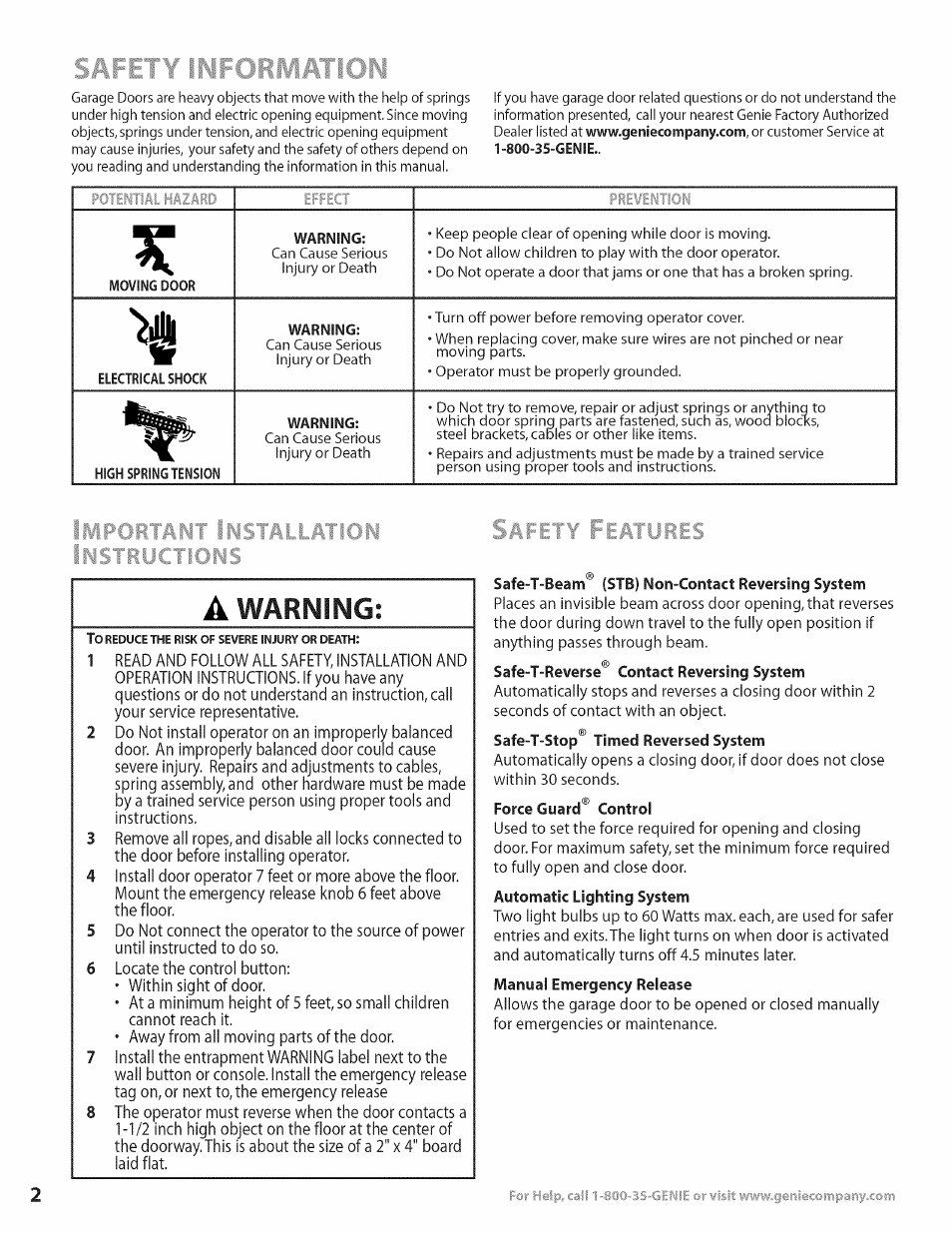 Illli, Warning | Genie Excelerator User Manual | Page 2 / 32