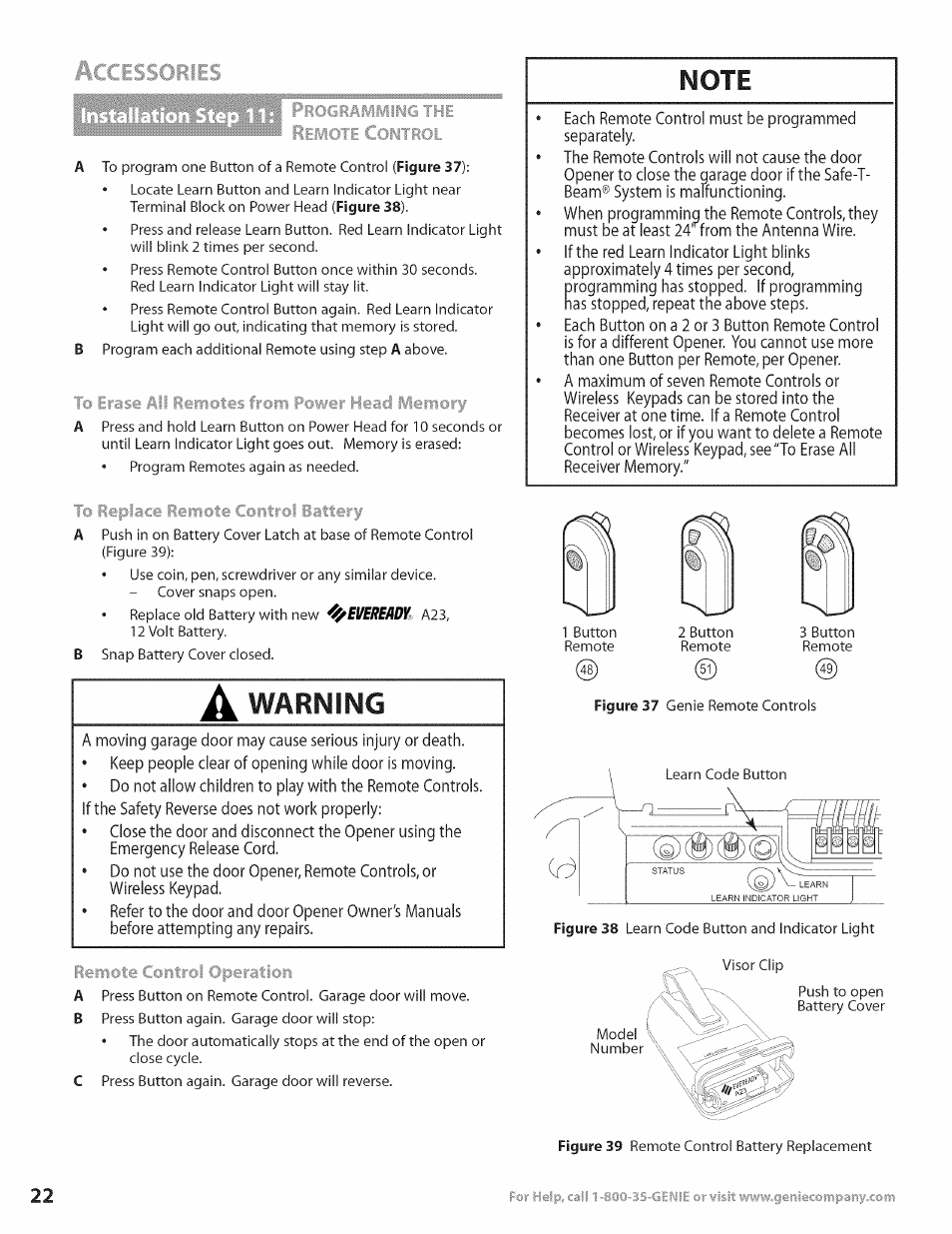 Warning | Genie Excelerator User Manual | Page 22 / 32