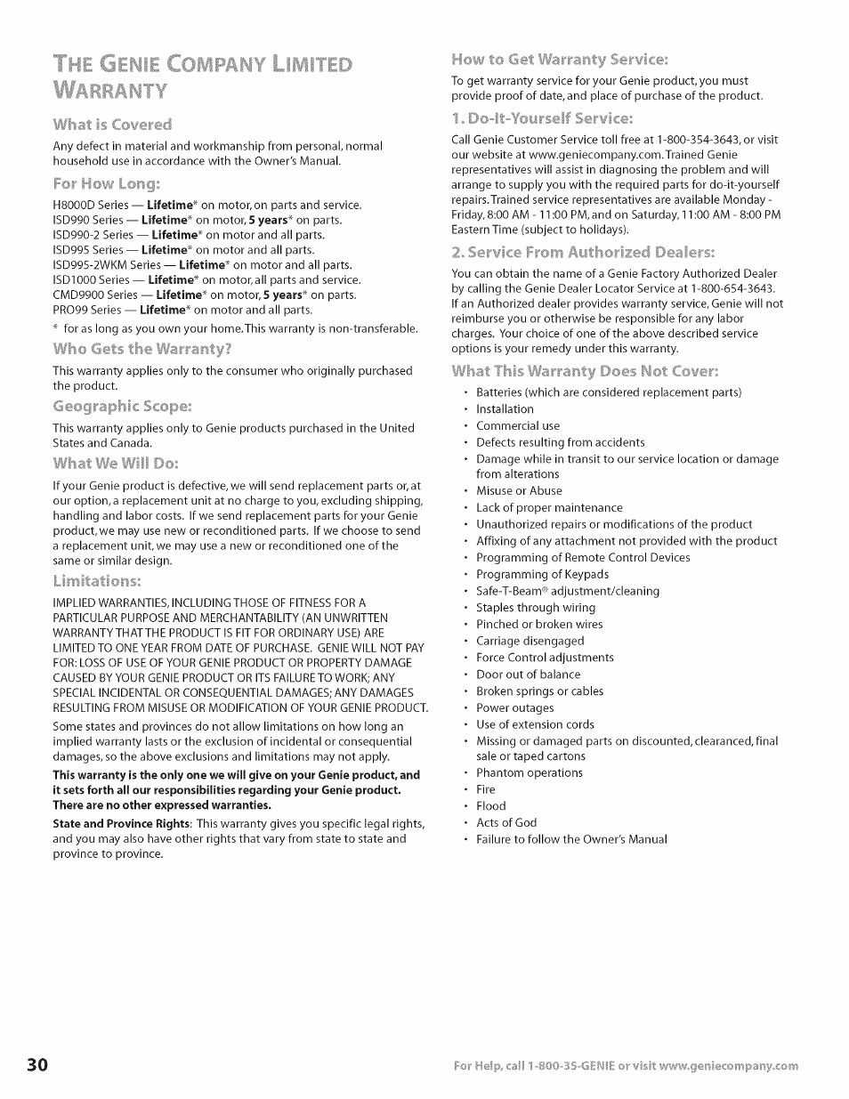 What is, Long, Iog ra ph ic | Llitiitations, Do-it-yourself, Cmemd, Scope, Serwice | Genie Excelerator User Manual | Page 30 / 32