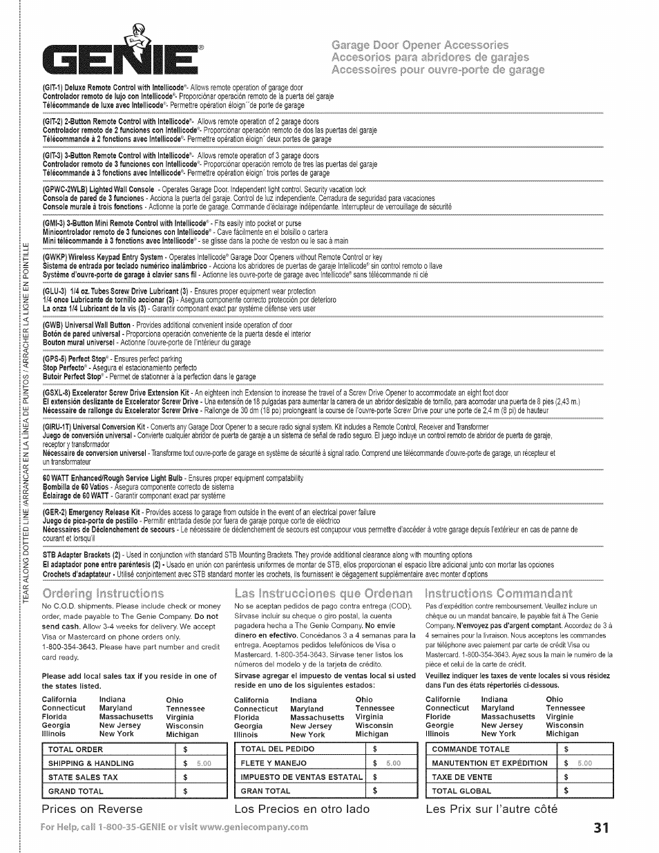 Prices on reverse los precios en otro lado, Les prix sur l’autre côté | Genie Excelerator User Manual | Page 31 / 32