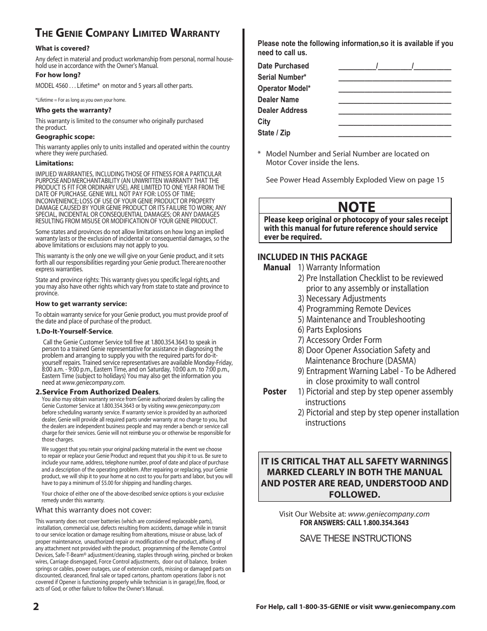 Genie 3627336241 User Manual | Page 2 / 16