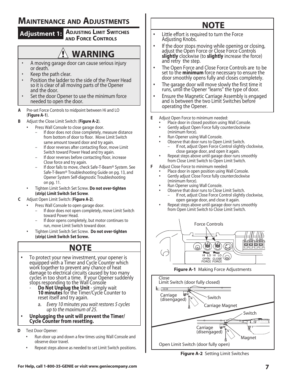 Warning, Adjustment 1, Aintenance | Djustments | Genie 3627336241 User Manual | Page 7 / 16