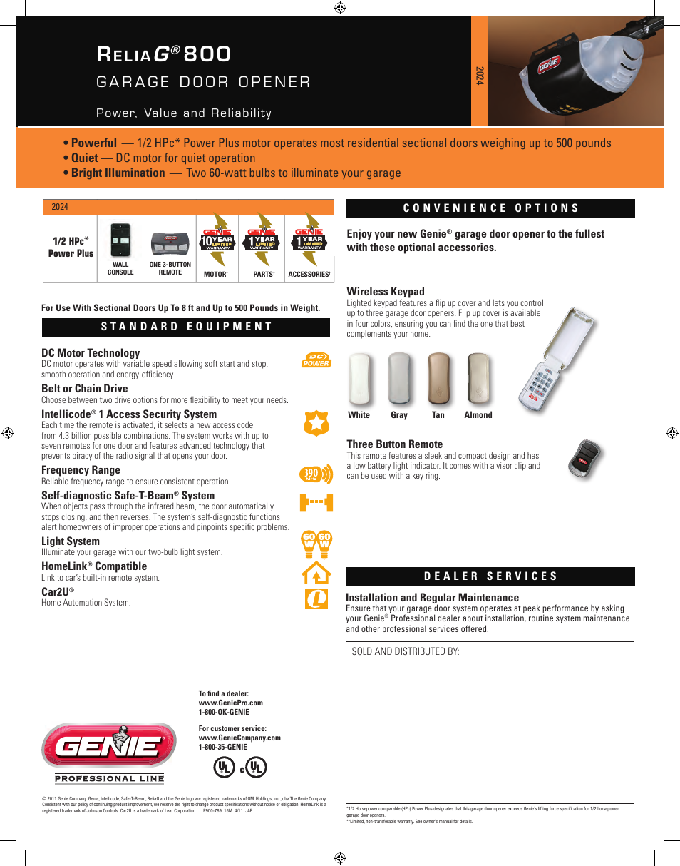 E l i a | Genie RELIAG 800 User Manual | Page 2 / 2