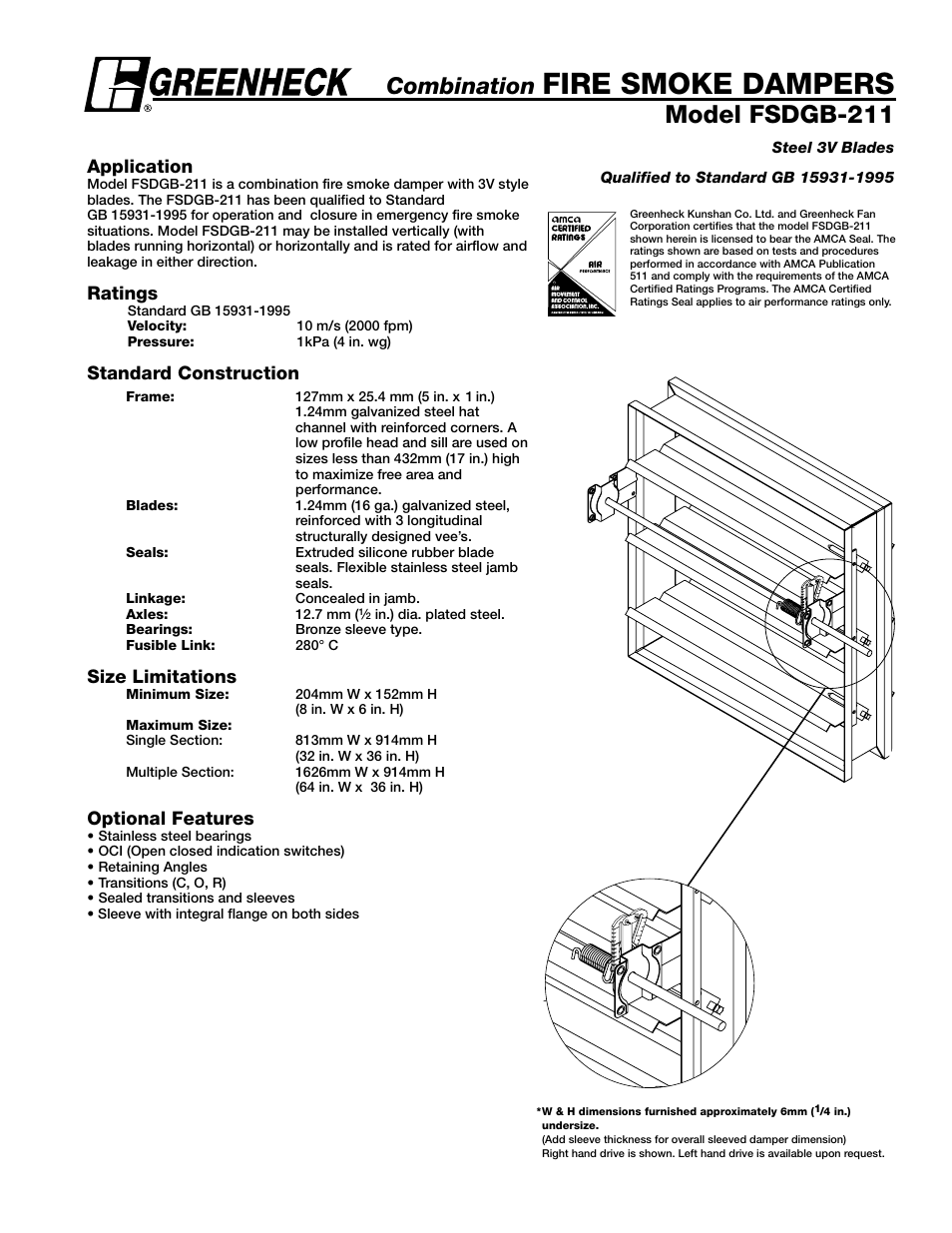 Greenheck Fan Fire Smoke Dampers FSDGB-211 User Manual | 6 pages