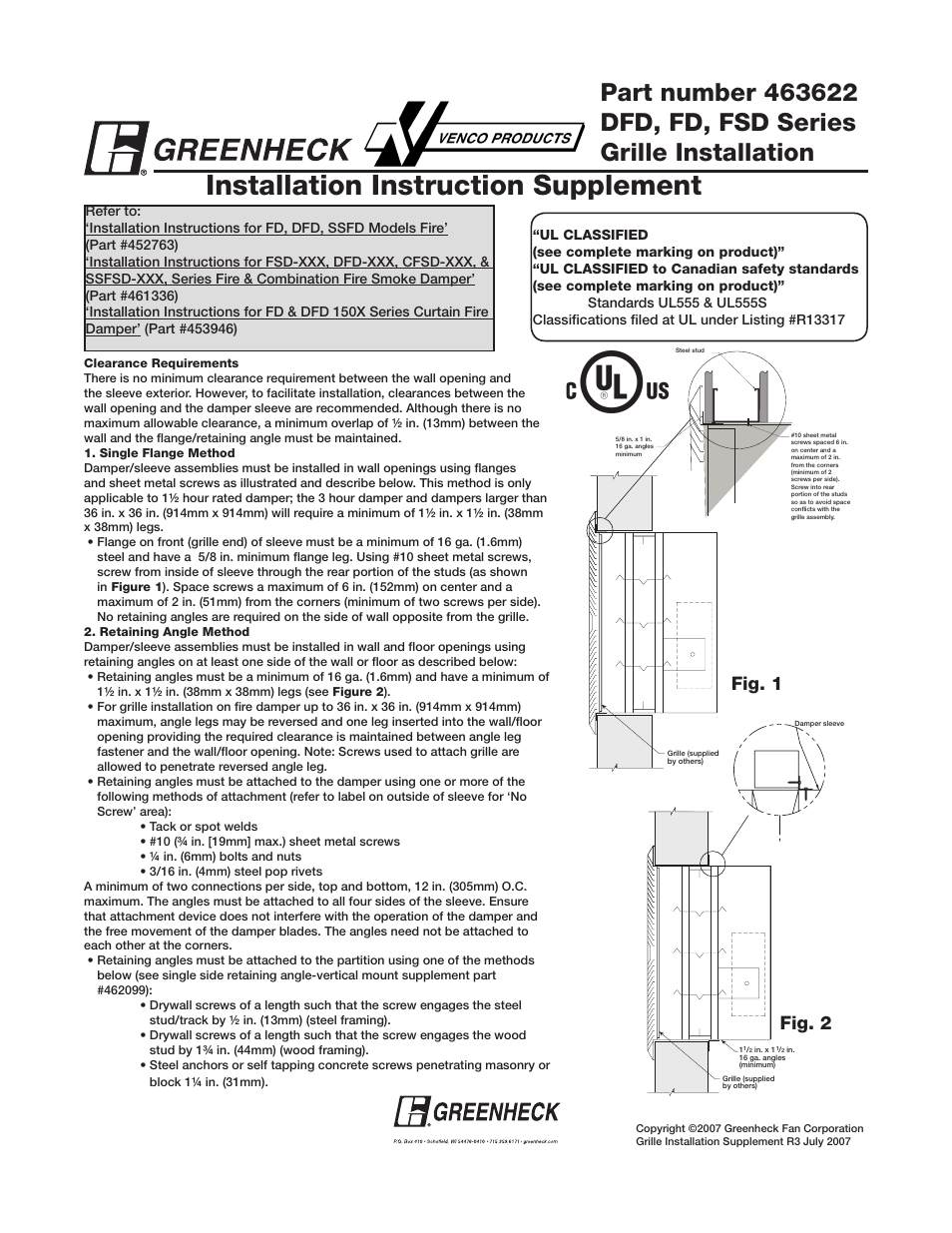 Greenheck Fan 463622 User Manual | 1 page