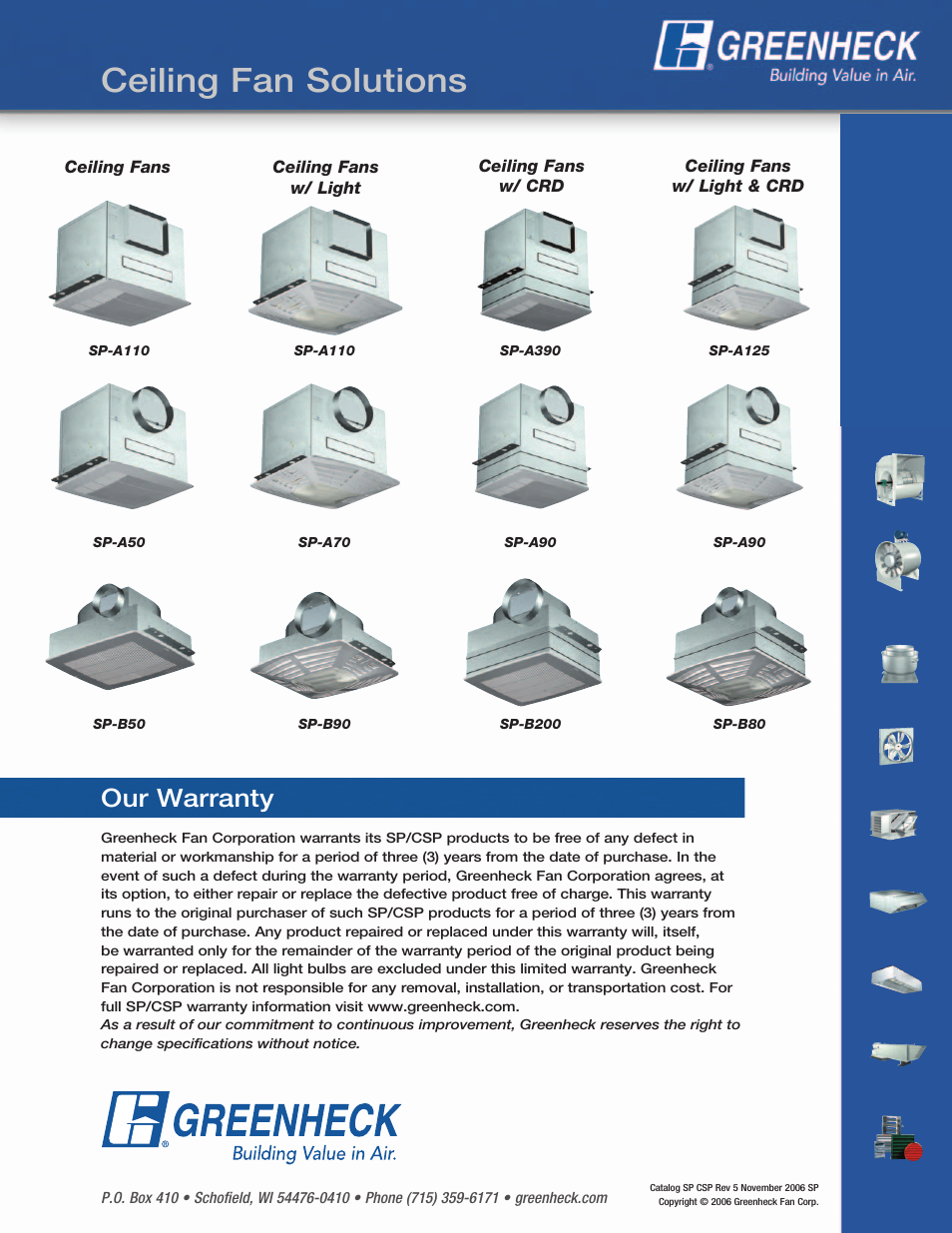 Ceiling fan solutions, Our warranty | Greenheck Fan CSP User Manual | Page 20 / 20
