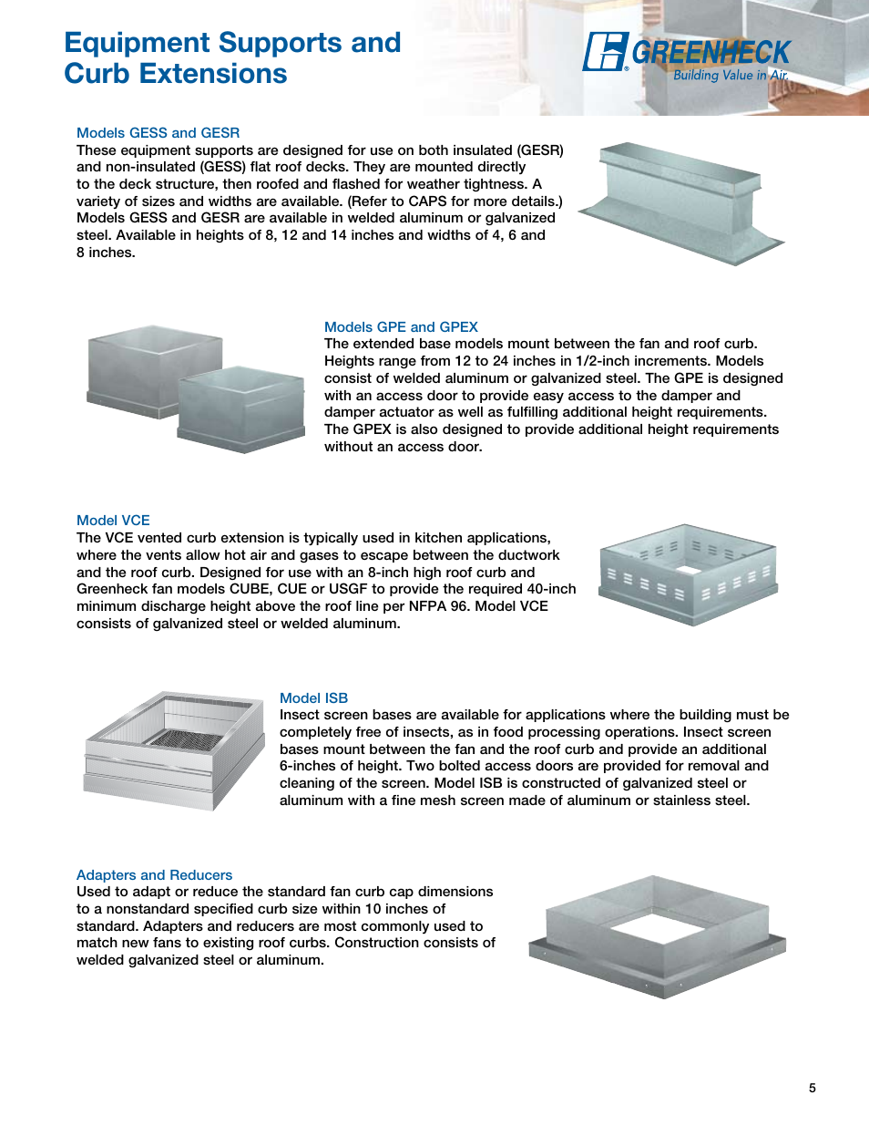 Page header, Equipment supports and curb extensions | Greenheck Fan GPS User Manual | Page 5 / 8