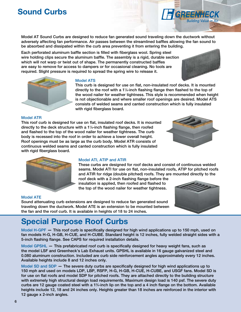 Page header, Sound curbs special purpose roof curbs | Greenheck Fan GPS User Manual | Page 6 / 8