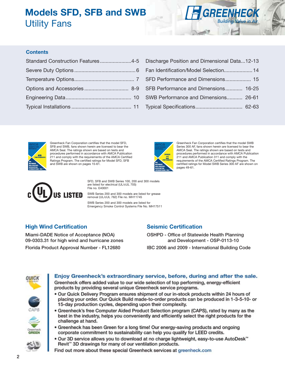 Models sfd, sfb and swb utility fans | Greenheck Fan Centrifugal Utility Fans SFB User Manual | Page 2 / 64