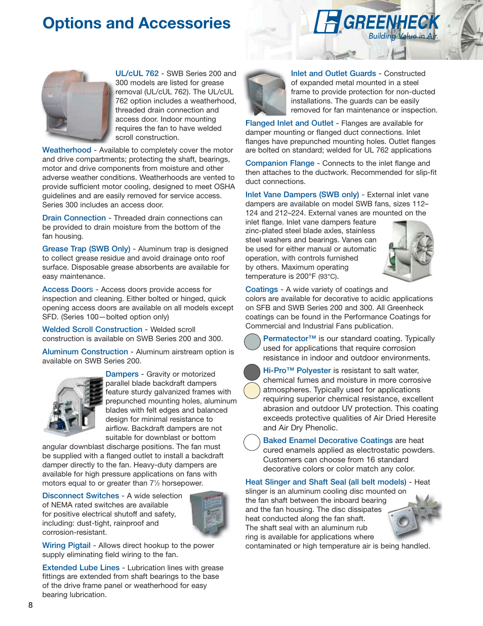 Options and accessories | Greenheck Fan Centrifugal Utility Fans SFB User Manual | Page 8 / 64