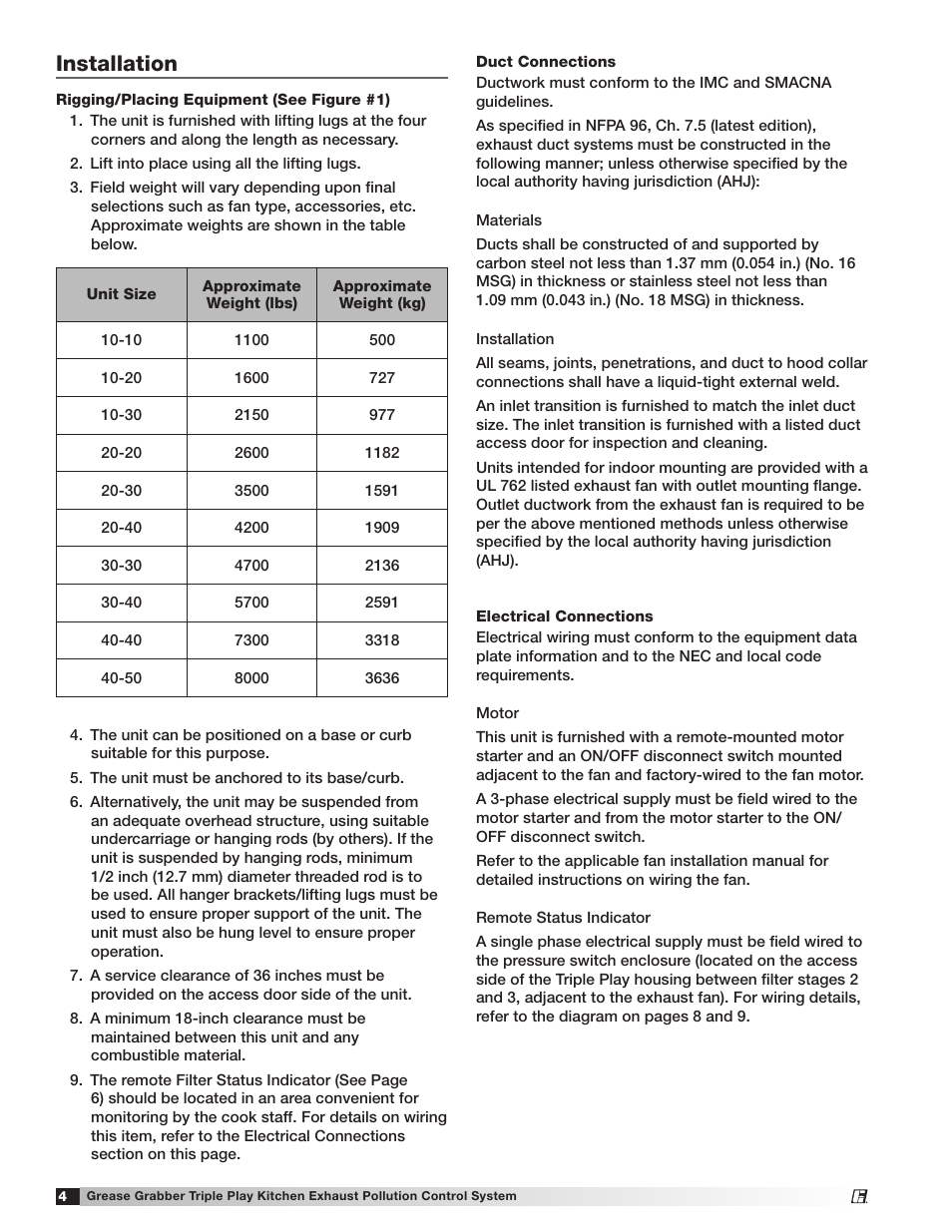 Installation | Greenheck Fan Grease Grabber 474753 User Manual | Page 4 / 12