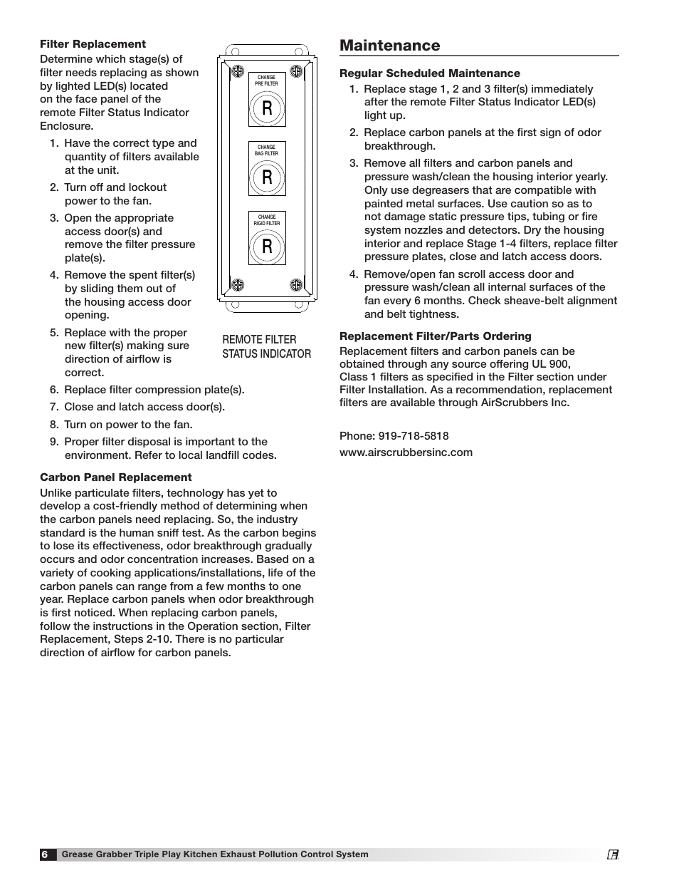 Maintenance | Greenheck Fan Grease Grabber 474753 User Manual | Page 6 / 12