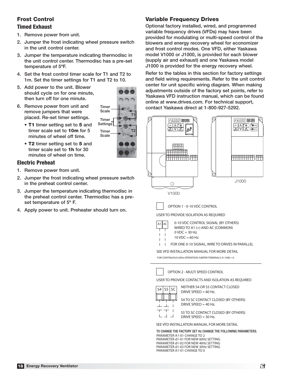 Variable frequency drives, Frost control timed exhaust, Electric preheat | Greenheck Fan Energy Recovery Ventilator ERVe User Manual | Page 18 / 28