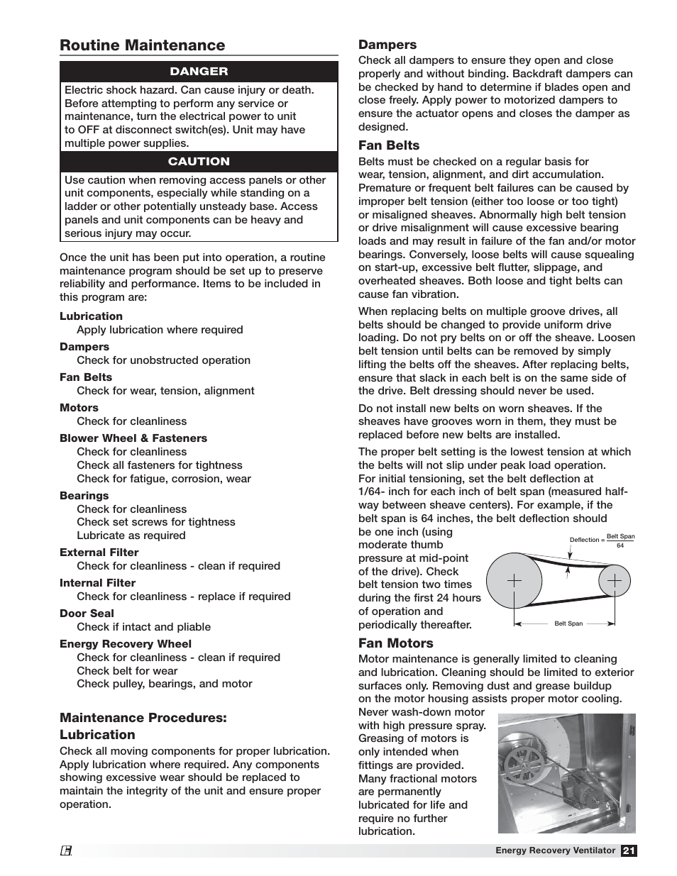 Routine maintenance | Greenheck Fan Energy Recovery Ventilator ERVe User Manual | Page 21 / 28