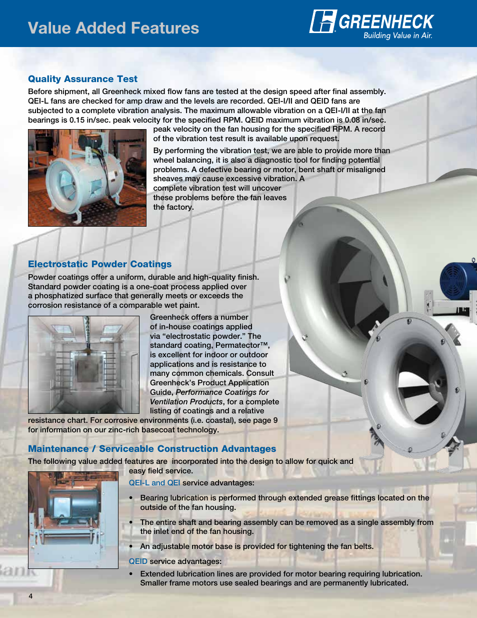 Value added features | Greenheck Fan Mixed Flow Fans Belt and Direct Drive QEI-L User Manual | Page 4 / 52