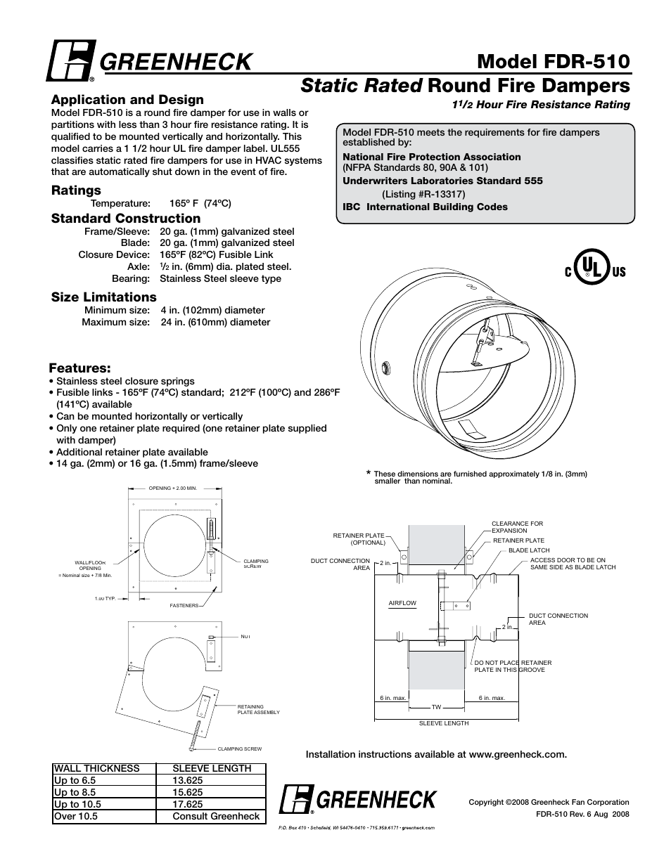 Greenheck Fan FDR-510 User Manual | 1 page