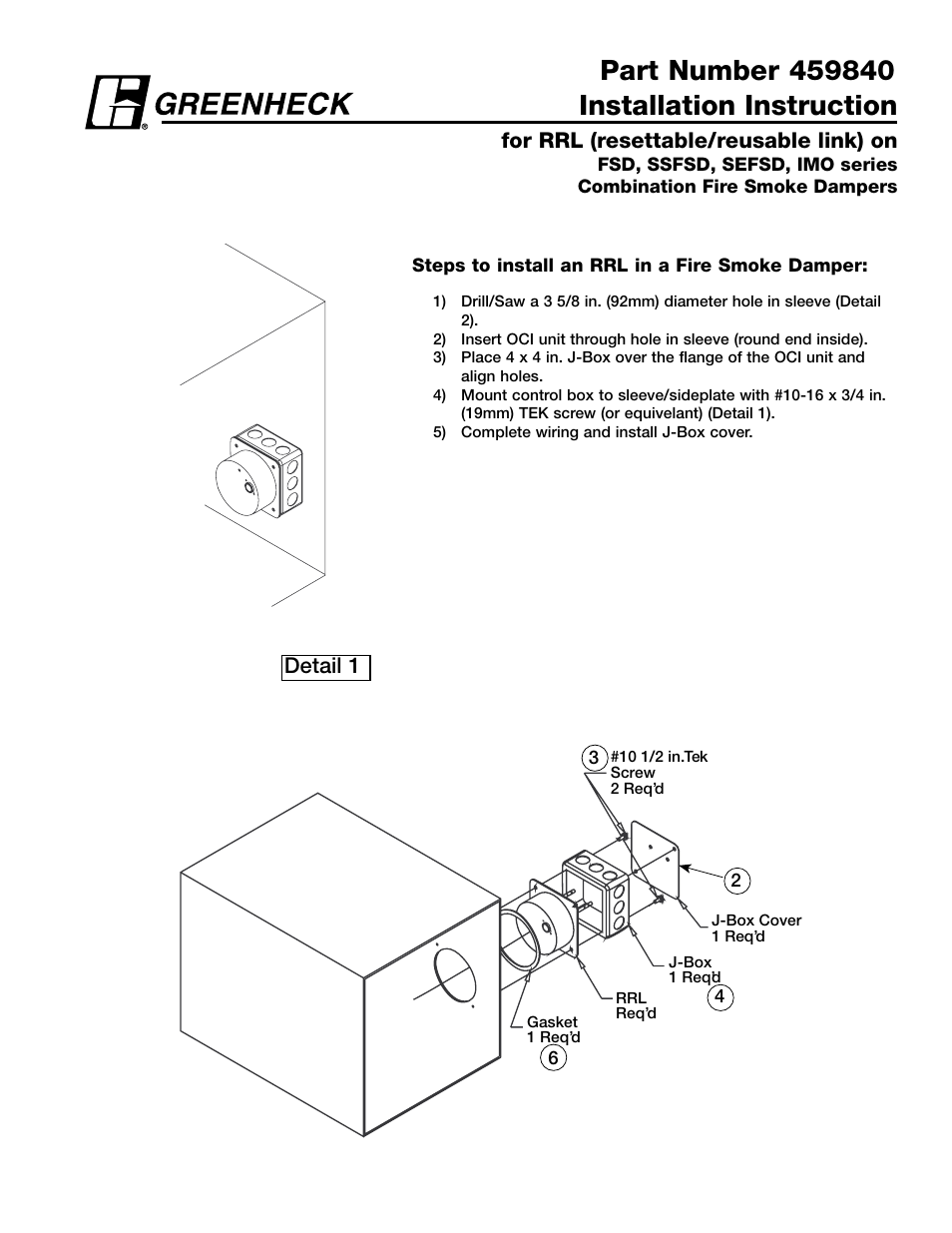 Greenheck Fan Duct Smoke Detector none User Manual | 2 pages