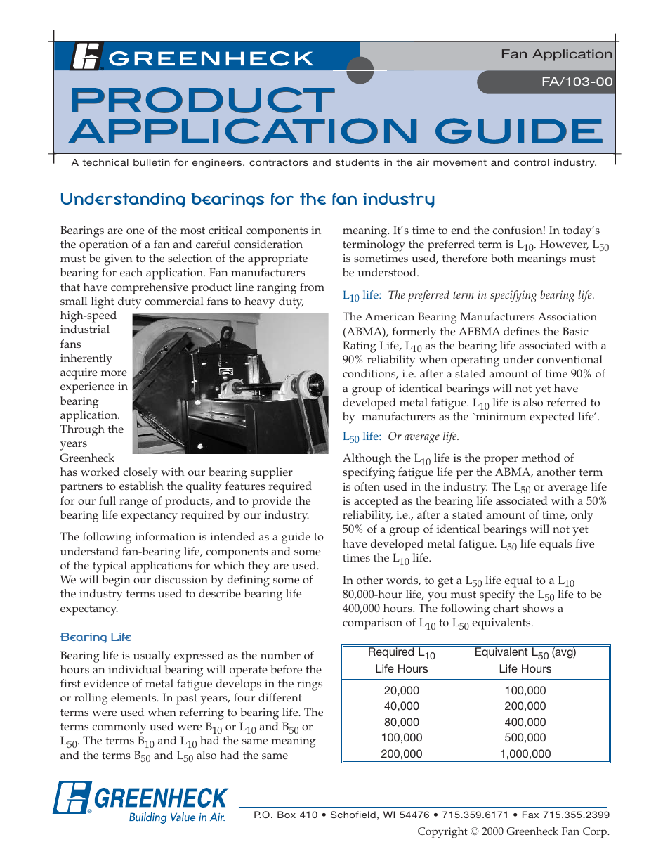 Greenheck Fan Application FA/103-00 User Manual | 4 pages