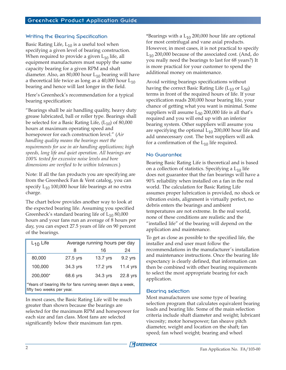 Greenheck Fan Application FA/103-00 User Manual | Page 2 / 4