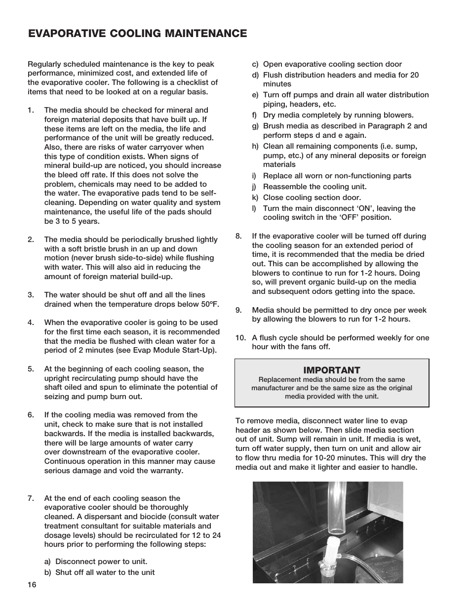 Evaporative cooling maintenance | Greenheck Fan HEAT RECOVERY UNIT WITH EVAPORATIVE COOLING HRE-20 User Manual | Page 16 / 44