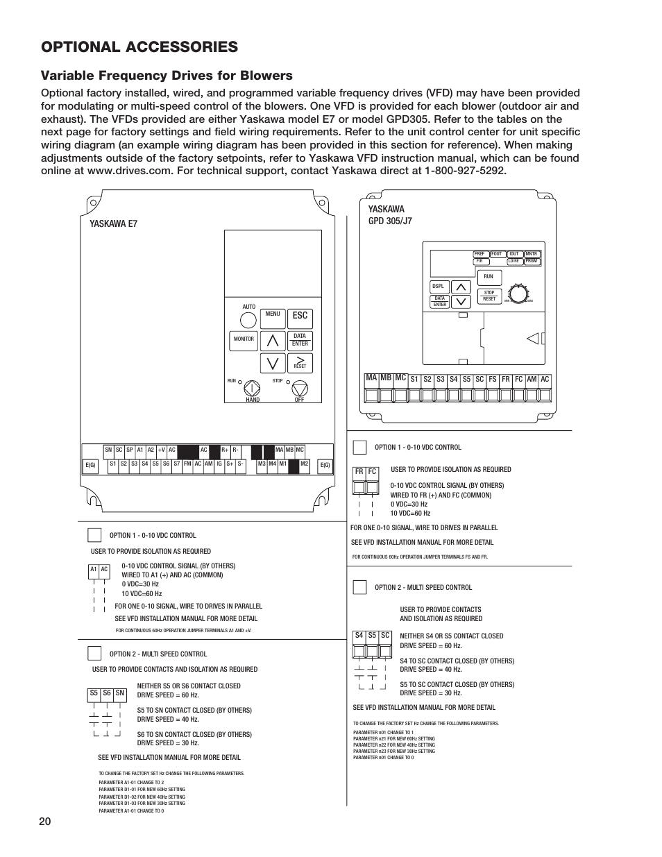 Optional accessories, Variable frequency drives for blowers | Greenheck Fan HEAT RECOVERY UNIT WITH EVAPORATIVE COOLING HRE-20 User Manual | Page 20 / 44