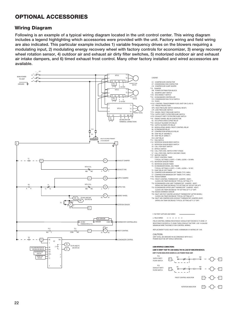 Optional accessories, Wiring diagram | Greenheck Fan HEAT RECOVERY UNIT WITH EVAPORATIVE COOLING HRE-20 User Manual | Page 22 / 44