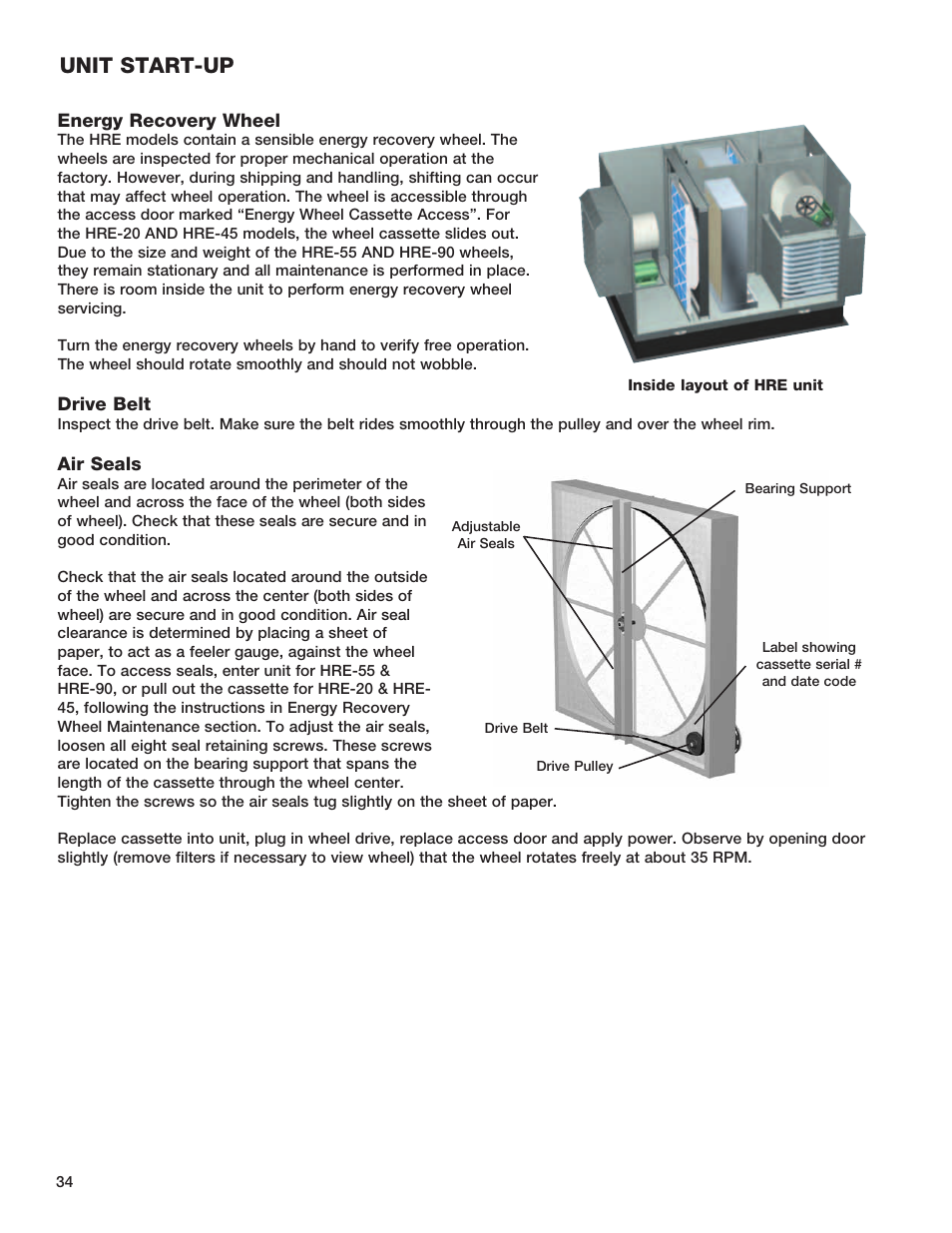 Unit start-up | Greenheck Fan HEAT RECOVERY UNIT WITH EVAPORATIVE COOLING HRE-20 User Manual | Page 34 / 44