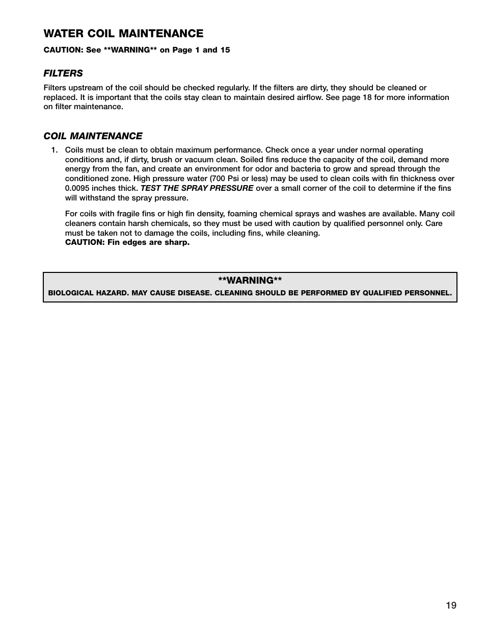 Water coil maintenance | Greenheck Fan HRE-20 User Manual | Page 19 / 24