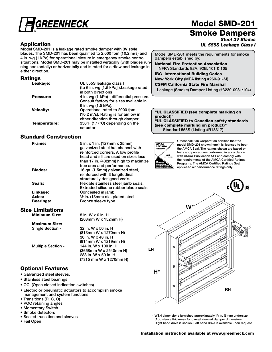 Greenheck Fan Smoke Dampers SMD-201 User Manual | 7 pages