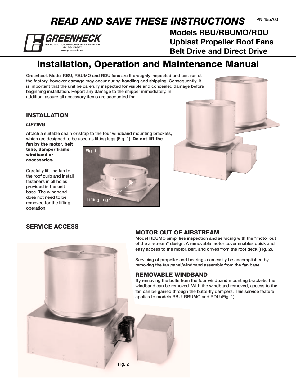 Greenheck Fan RBU User Manual | 4 pages